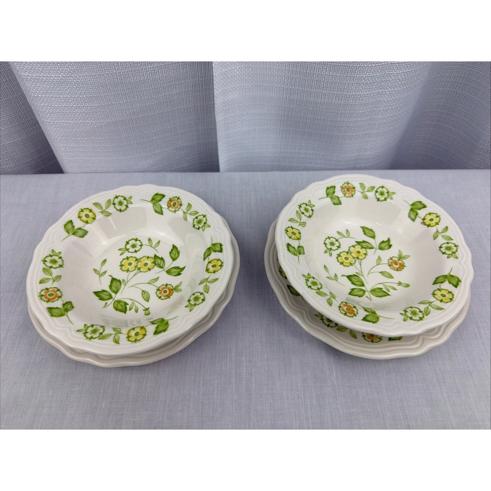 VTG Petite Flora Ironstone 5 1/2" 5.5" Serving Dessert Bowl & Plate 6" Set Of 2